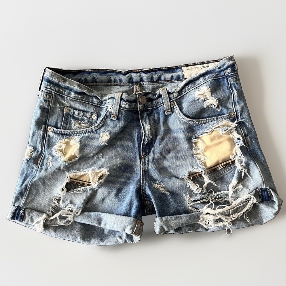 Rag‎ & Bone Jean Shorts Womens 26 Blue Denim Distressed Cutoff Cuffed Rebel
